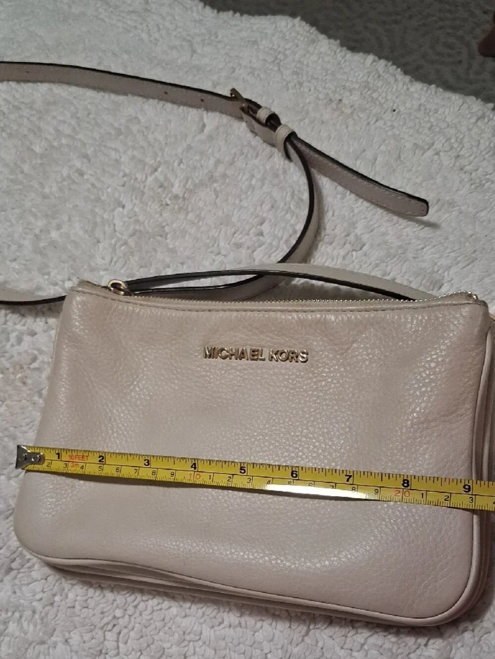 Michael Kors Beige Pebbled Leather Crossbody with Gold Hardware